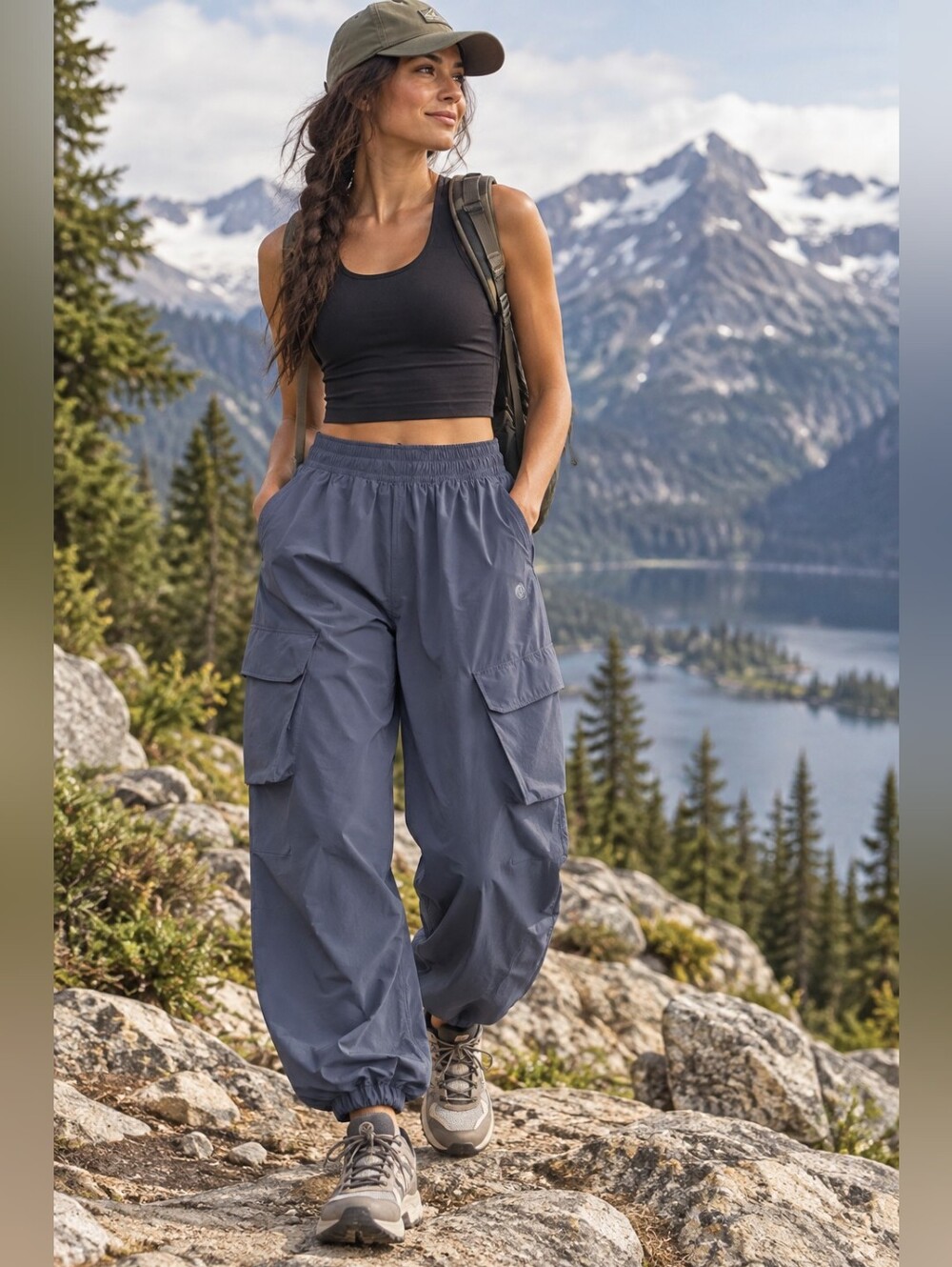 Apana Parachute Cargo Pants Medium Blue Utility Gorpcore Joggers